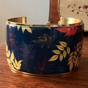 Rustic Cuff Navy Blue Fall Leaves Cuff Bracelet